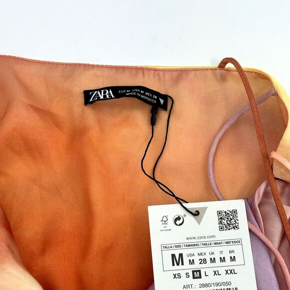 NWT Zara Asymmetric Purple Pink Ombre Print Top Spaghetti Straps Women’s Medium - Picture 8 of 13